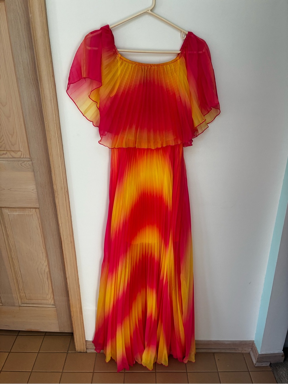 AKIRA Red and Yellow Pleated Maxi Dress